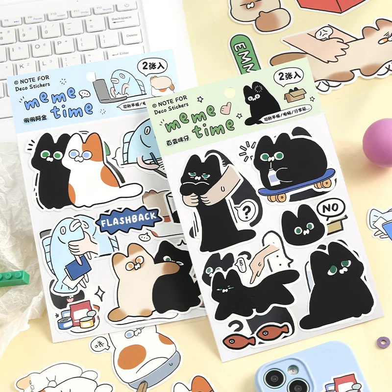 2 Stück Katzen-Meme-Serie Kawaii Ins Stanzsticker-Buch Kreative Handbuch-Dekoration DIY Scrapbook-Aufkleber Ästhetik