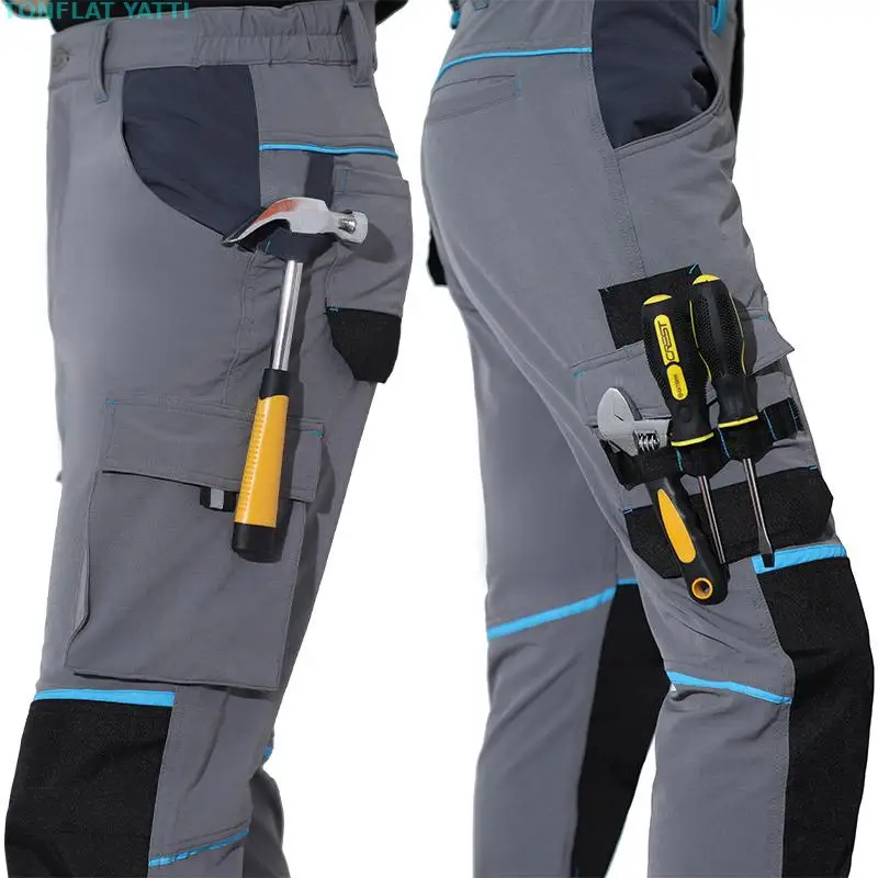 Hoge Stretch Werkbroek Multi-Pocket Slijtvaste Wandelbroek Werkbroek Mannen Werkkleding Broek Met Kniebeschermers