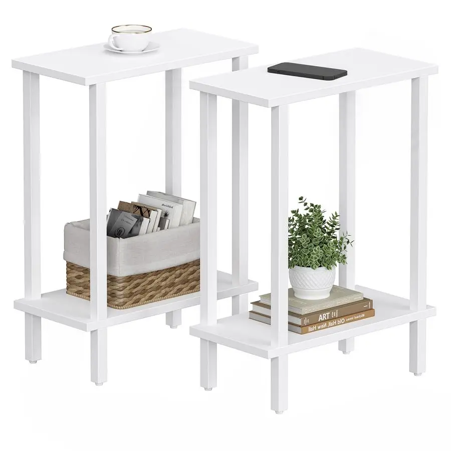 

Small Side Table, Narrow End Table, Set of 2, Skinny Sofa Table, Slim Nightstand, Couch Table, Living Room, Bed Room, White TB01