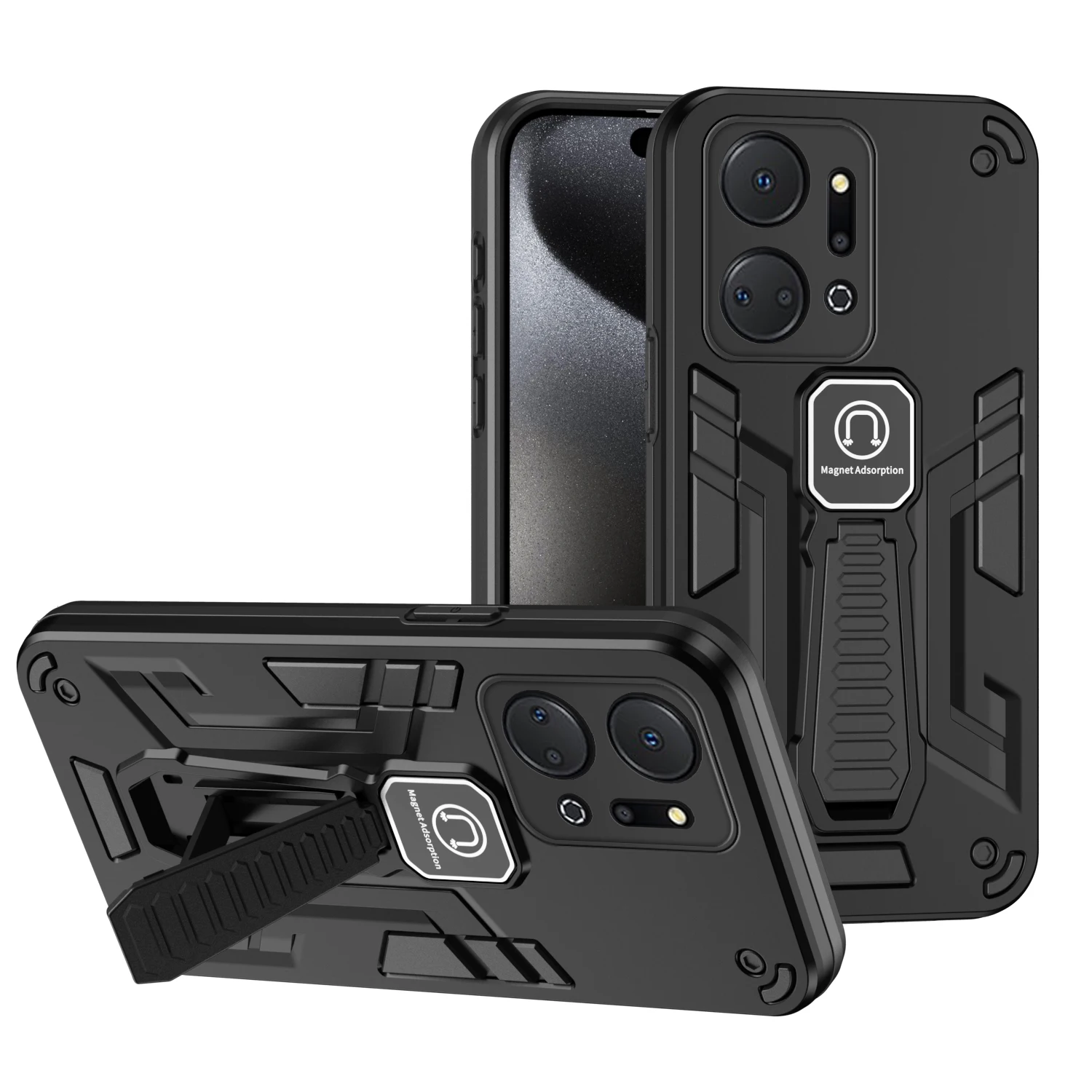 Armor Case for Huawei Honor X7a Car Mount Magnetic Holder Silicone Hard Shockproof Phone Cover HonorX7a RKY-LX1 RKY-LX2 RKY-LX3