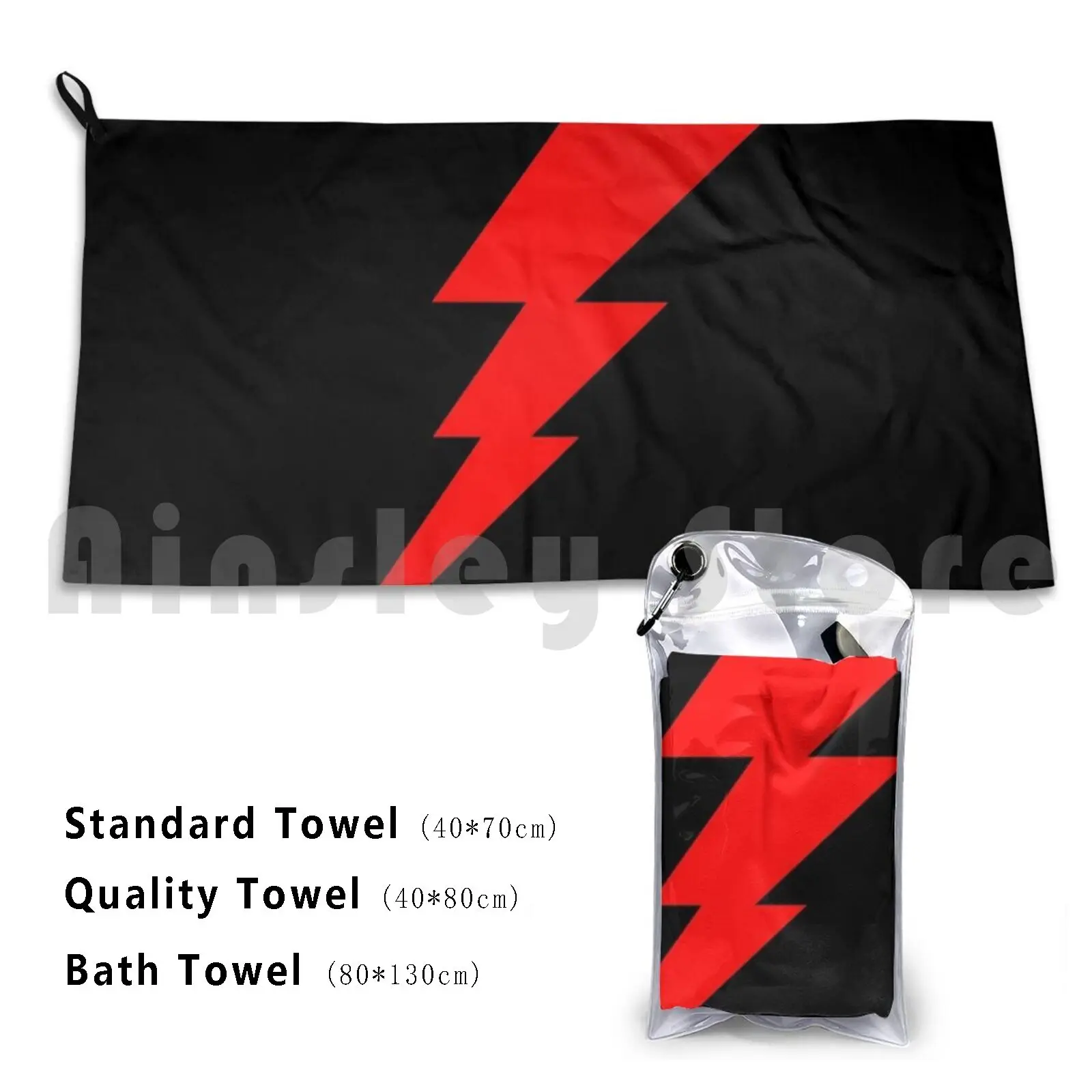 Red Lightning Bolt Bath Towel Beach Cushion Flash Lightning Bolt Freddie Costume Gordon Queen Band Red Thunder