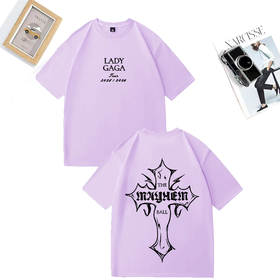 Lady Gaga MAYHEM Cross Cutoff กราฟิก T เสื้อผู้ชายผู้หญิง Street Hip Hop แขนสั้น vintage เสื้อผ้าสบายๆ 100% Cotton TShirts