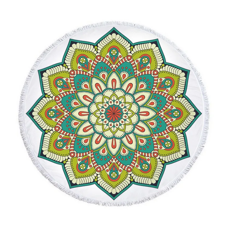 Mandala Round Beach Towel Microfiber Fabric Yoga Mat With Tassels Summer Swimming Retro Printed Large Round Beach Towel