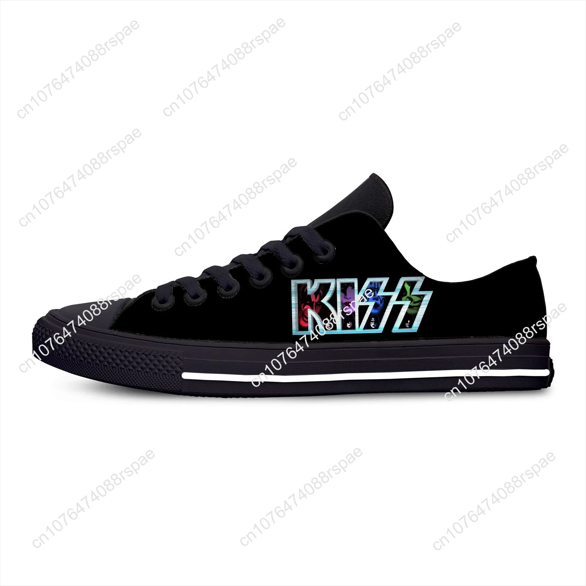 Hot Rock Band Kiss Heavy Metal Fashion lucu kasual sepatu kain atasan rendah bernapas ringan Sneakers 3D cetak untuk pria wanita