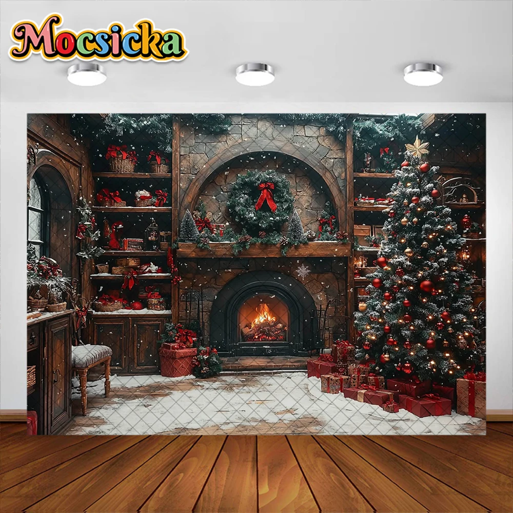 クリスマスの写真の背景,クリスマスのドールハウスの花輪,休日の装飾,ポートレート写真,スタジオの小道具,大人と子供