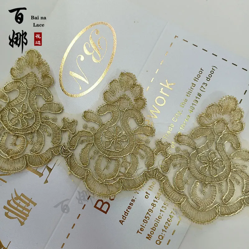 2Yards Exquisite Gold Thread Cord Embroidery Lace Trimming Dress Home Textile Lace Dance Clothes Children\'s Clothing Accessories