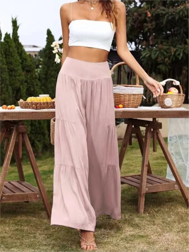 Fashion Solid Loose Long Pants Lady Casual High Waist Wide Leg Pants For Women Elegant Office Holiday Womens Clothing Summer New