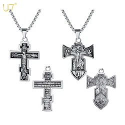 U7 Silver Gold Color Stainless Steel Russian Christian Orthodox Crucifix Jesus Cross Prayer Big Pendant Retro Unisex Jewelry