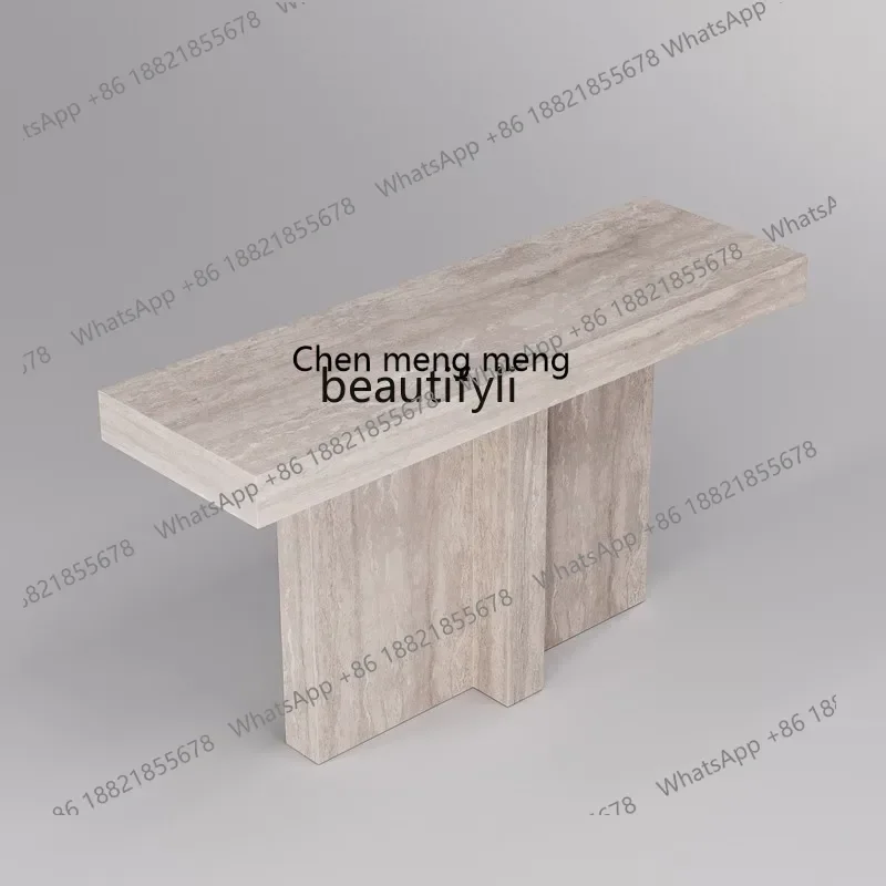 

CC Travertine Entrance Table Designer Model Room Corridor Foyer Entrance Table End View Platform