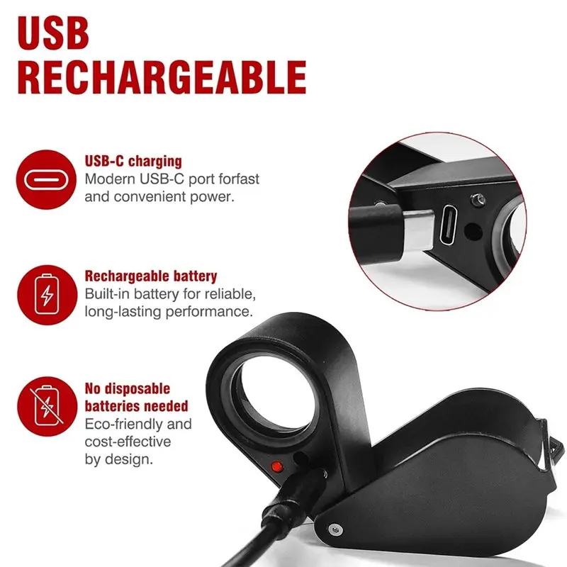 [A92P!】 Professional Jewelers Loupe 20X With Four Lighting Modes, UV LED Light Rechargeable Pocket Magnifier 22Mm