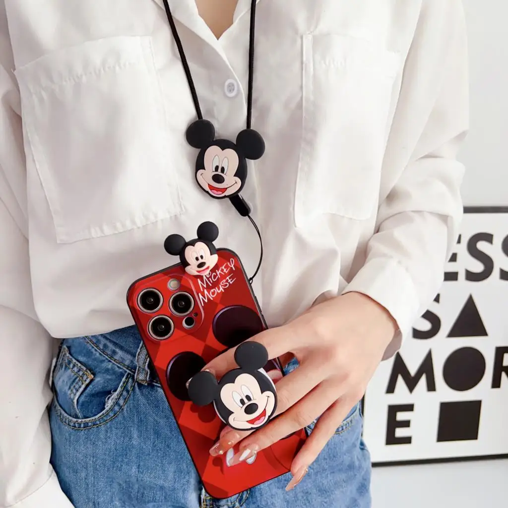 Minnie mickey pro iPhone 6pro 6s 7 8 X xs maxi XR 11pro 12 13 14 15 16 pro SE maxi telefon pouzdro s držák lano