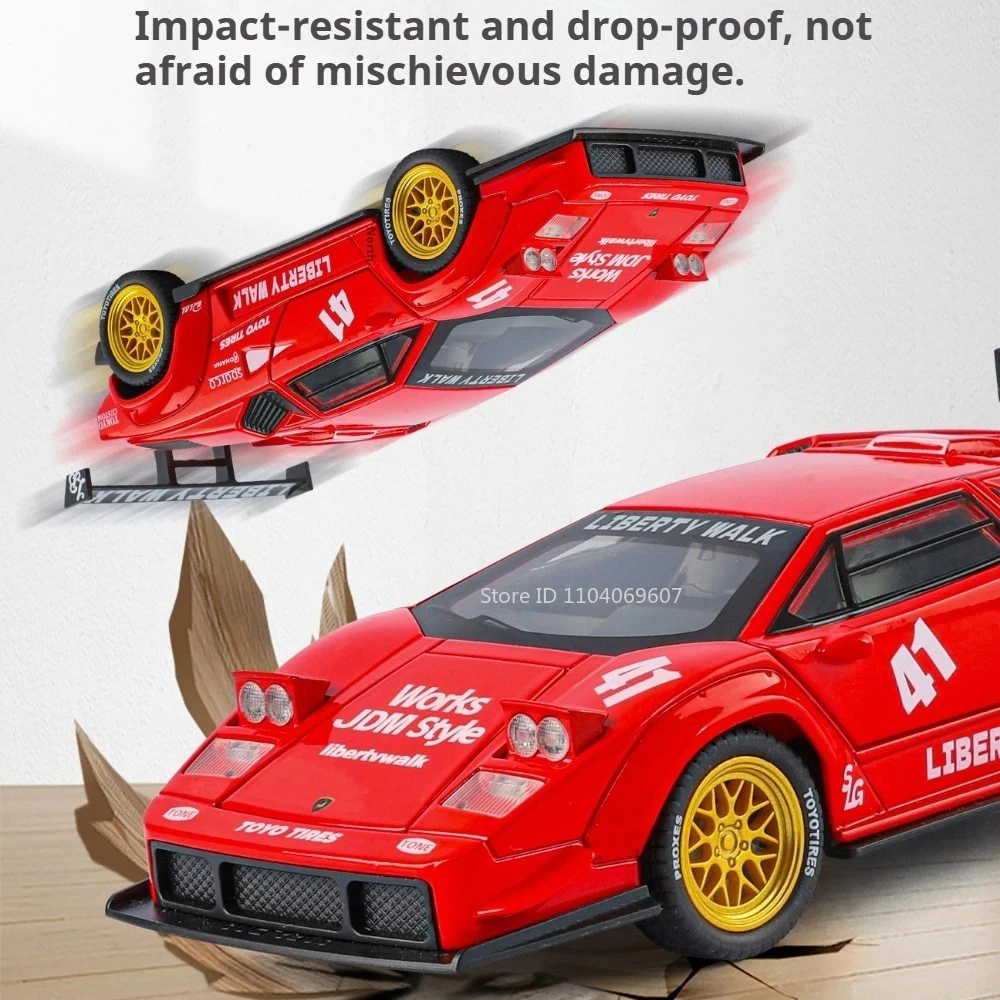 1:32 ランボルギーニ カウンタック LBWK モデルカー 合金製おもちゃ ダイキャストホイール プルバック ミニチュア車両 ライトミュージック スポーツカー 知育玩具