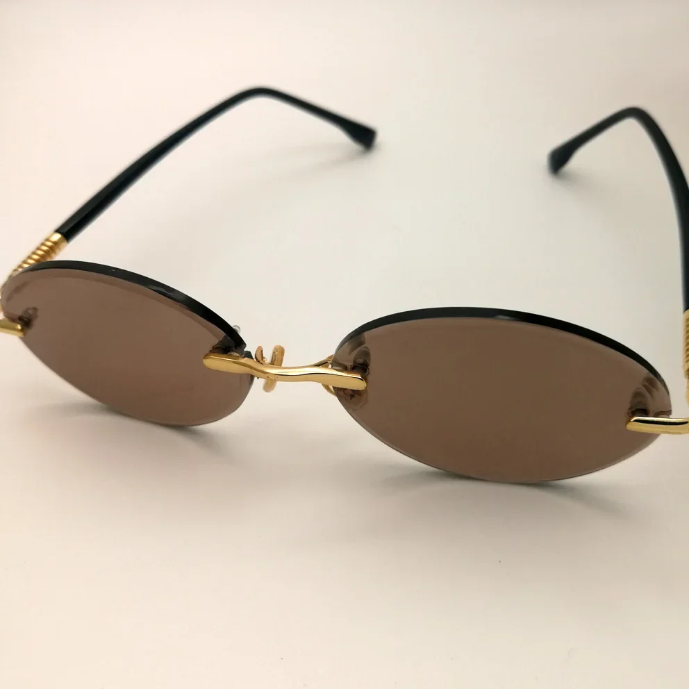 Luxus Randlose Glas Sonnenbrille Männlich Braun Kristall Stein Objektiv Gläser Kleine Oval Vintage Sonnenbrille für Männer Frauen Top Qualität – Detail 12