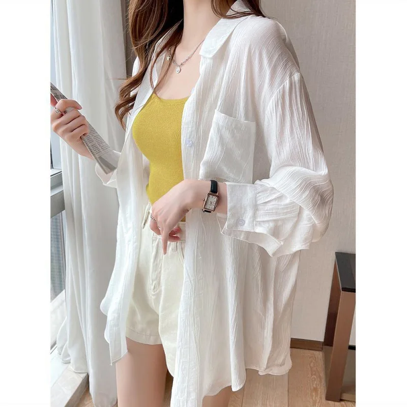 Summer Ladies Ice Silk Sunscreen Long Sleeve Shirt New Super Fairy Air Conditioned Clothing Cardigan Thin Casual Shirt Jacket