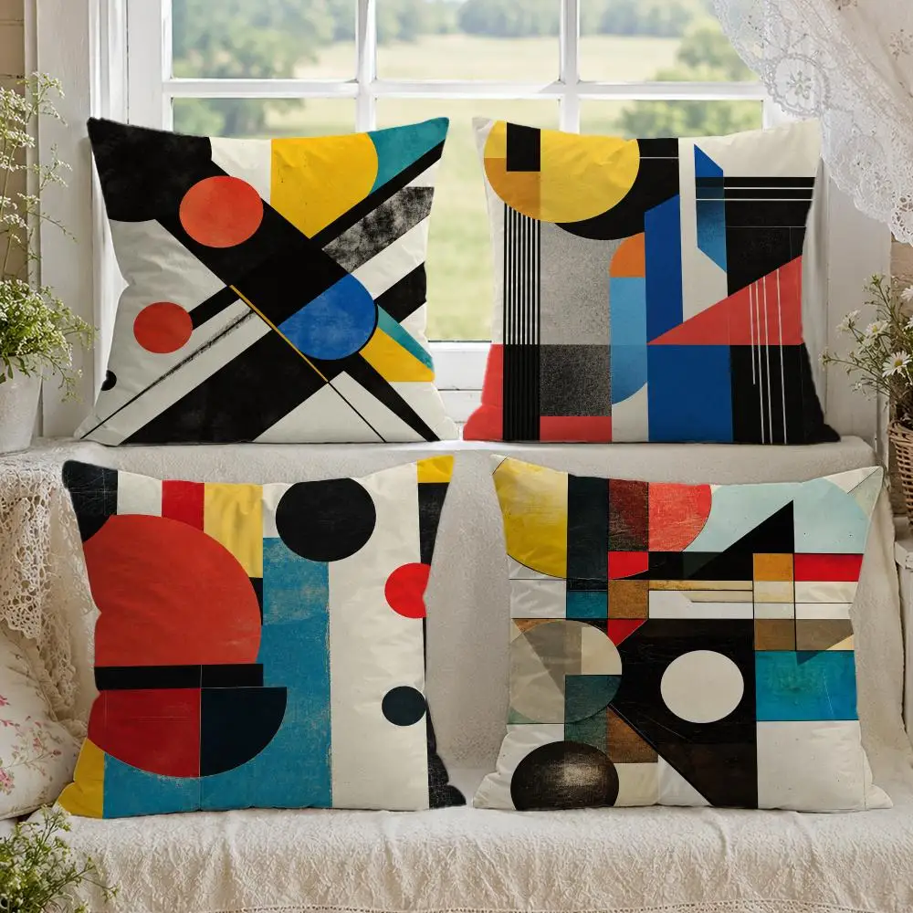Modern Abstract Geometric Color Blocks Cushion Cover 1/4PCS Linen Sofa Couch Bedroom Living Room Home Decor Pillow Case