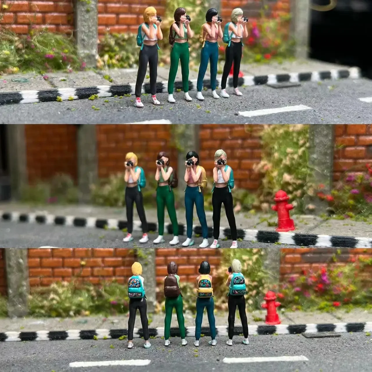 Diorama 1/64 Scale Figurines Model Girls Taking Photos Collection Miniature Hand-painted