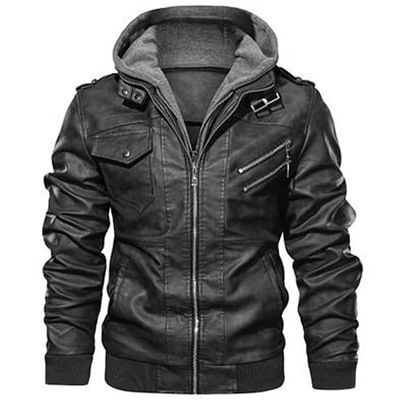 Veste de moto en cuir PU pour hommes, sweats à capuche zippés, manteau décontracté, vêtements en cuir, nouvelle mode, hiver, MY836