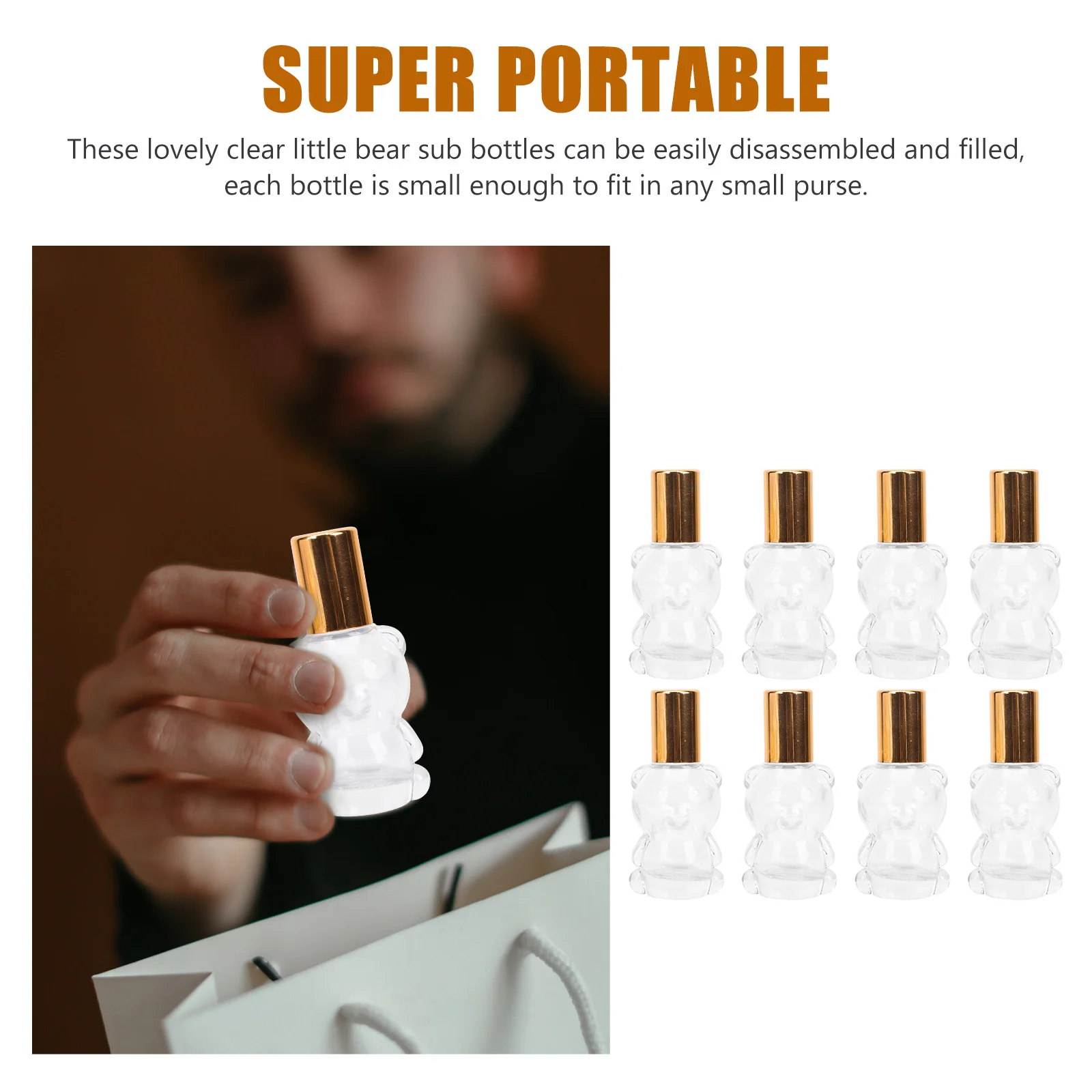 

8Pcs Transparent Bear Roller Bottles 8Ml Portable Essential Oil Containers Refillable Glass Sub Bottles for Perfume Aromatherapy