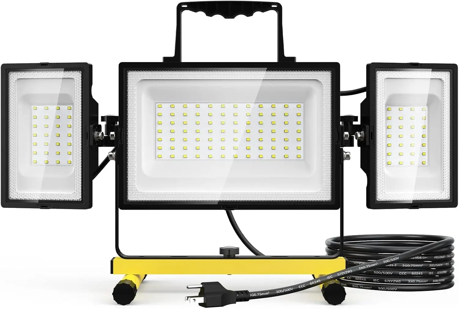 Olafus 80W Led Work Lights 3 Adjustable Head, 6700 LM Foldable Flood Light, 16.4 ft Cord with Plug, 6500K IP65 Waterproof Job Si