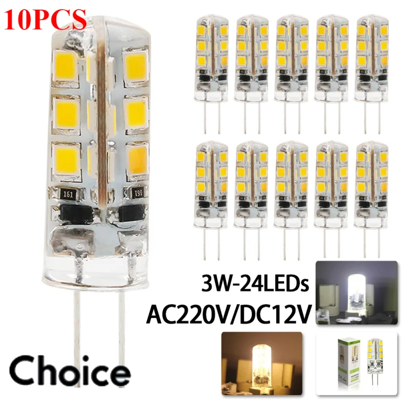 

10Pcs Cool White/Warm White G4 Led Bulb 3W AC 220V DC12V 2835 SMD Silicone Lamp 360 Degree Angle LED Light