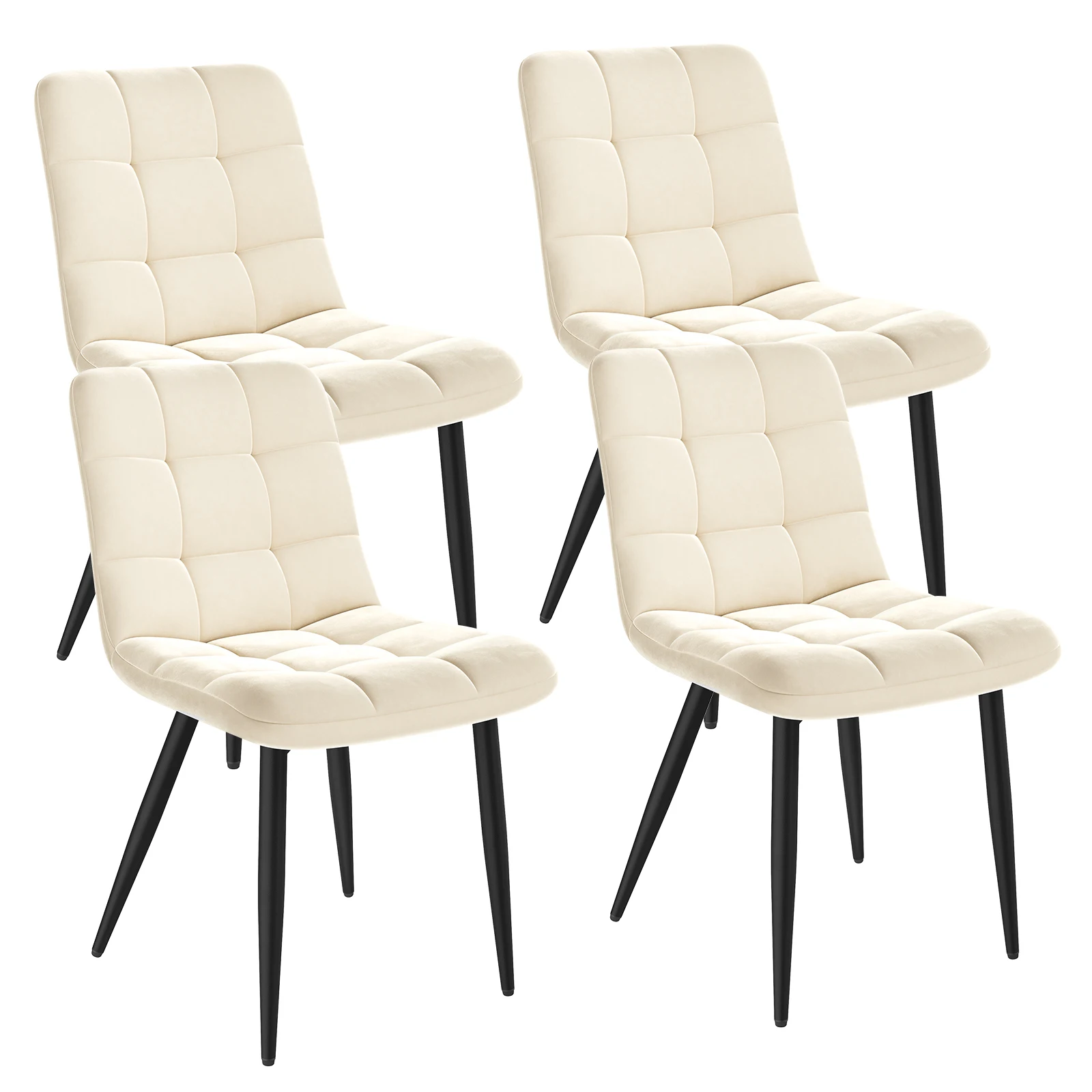 Lot 4 Chaises Salle à Manger Rembourrées Velours Beige, Fauteuil Ergonomique Pieds Métal, Assise Confortable pour Cuisine Salon Chambre