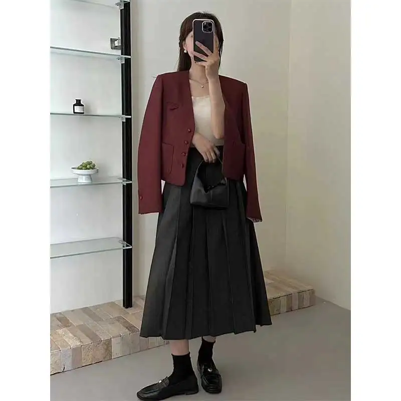 

Women Clothes Spring Autumn Fashion Slim Button Solid Color Tailored Collar Ladies All-match Temperament Appear Thin Cardigan Co