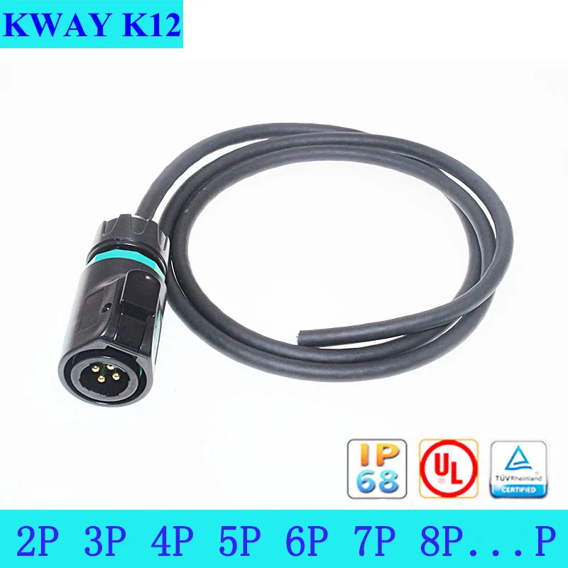 

KWAY K12 Waterproof IP68 Aviation Movable Male Plug Female Socket With Cable 2-3-4 core 5-6-7 8Pin Outdoor Power Quick Connector