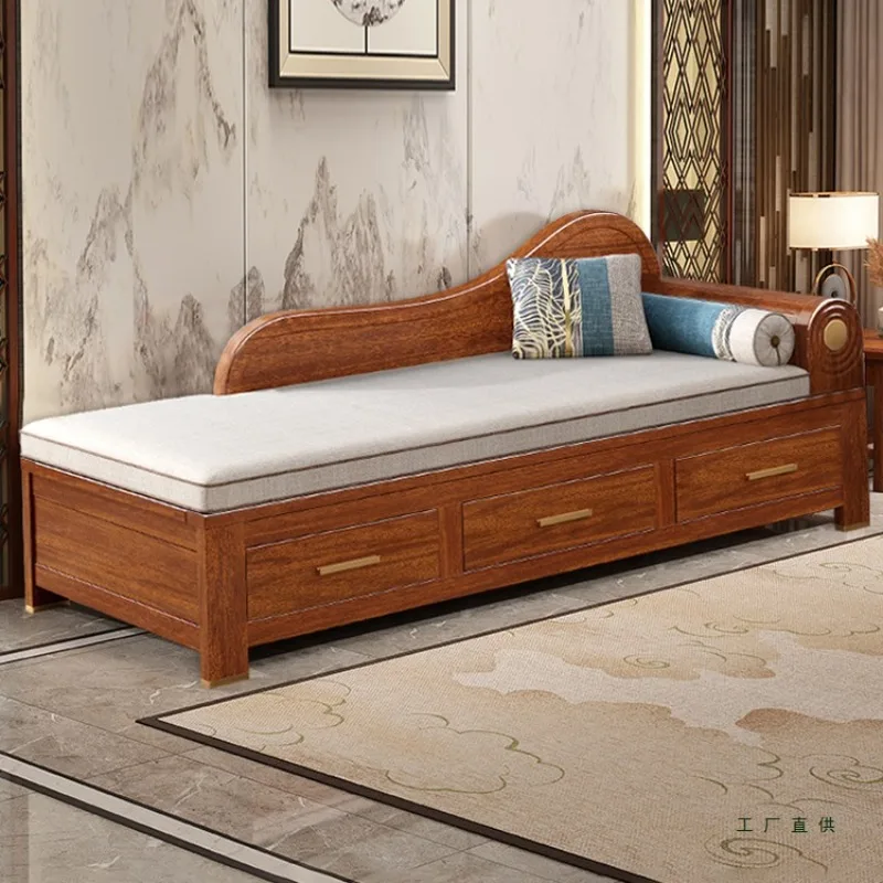 New Chinese solid wood chaise longue small apartment balcony recliner