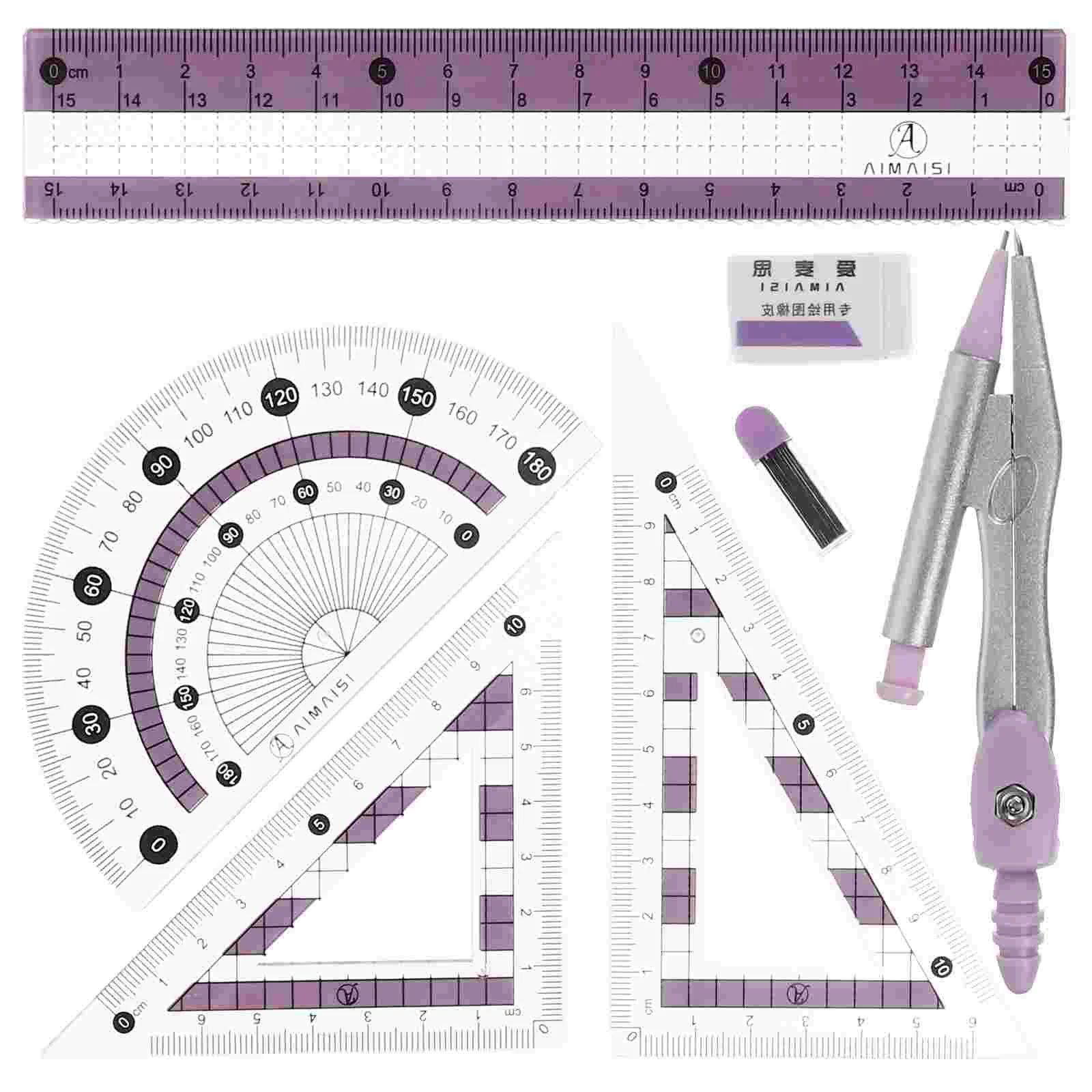 Ruler Set Kids Pen Stationery Scale Office Compass Multi-functional Kit Drawing Protractor for Geometry Square Foot Student