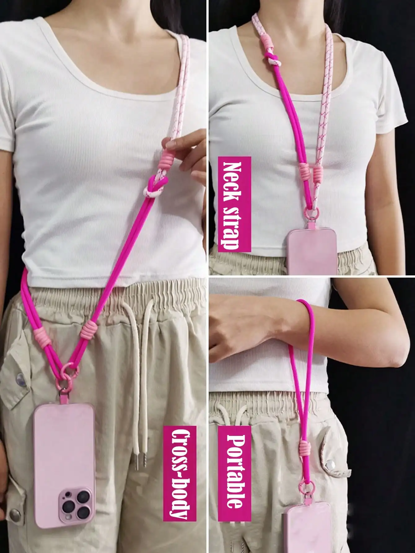 

Регулируемый длинный ремешок для телефона 3-в-1 для женщин