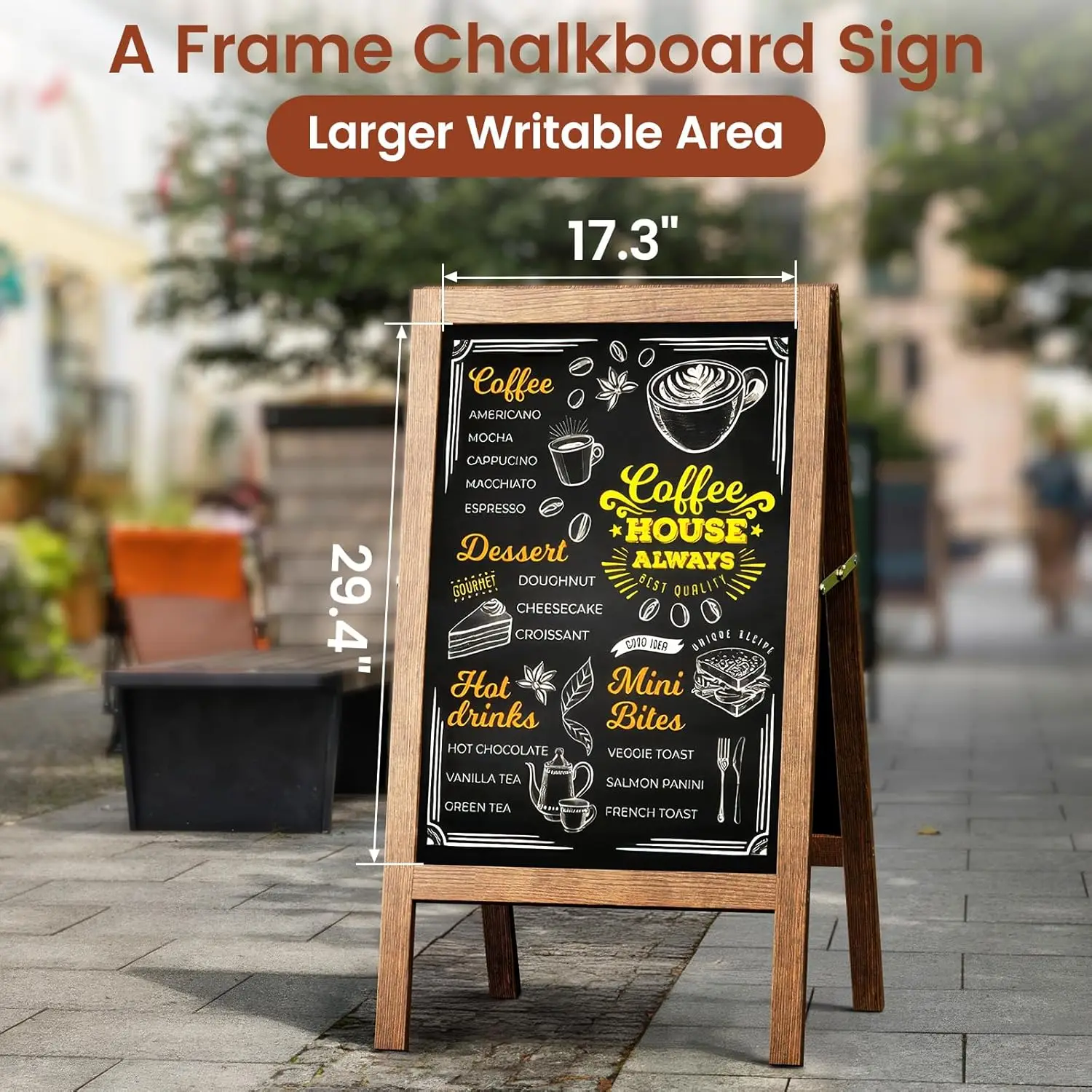 Large Double-Sided Magnetic Chalkboard Sign, 40x20 Inch Wooden A-Frame with Markers for Cafes and Events
