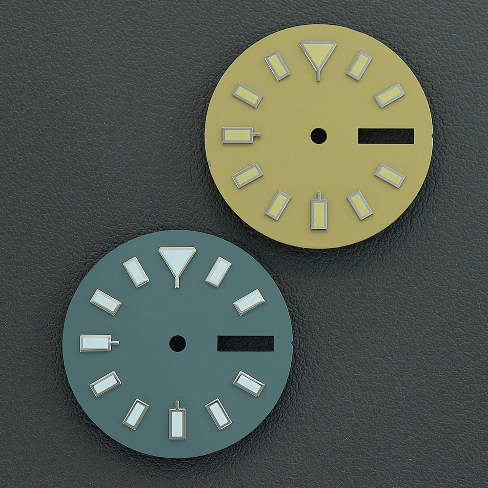 Cadran de montre stérile NH36 28.5mm, cadran lumineux bleu vert adapté aux 3.0 heures, accessoires pour mouvement automatique NH36 avec fenêtre de Date