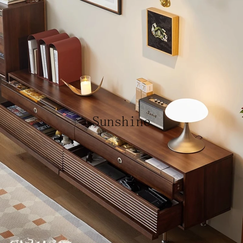 

Retro solid wood TV storage locker integrated French floor small apartment household