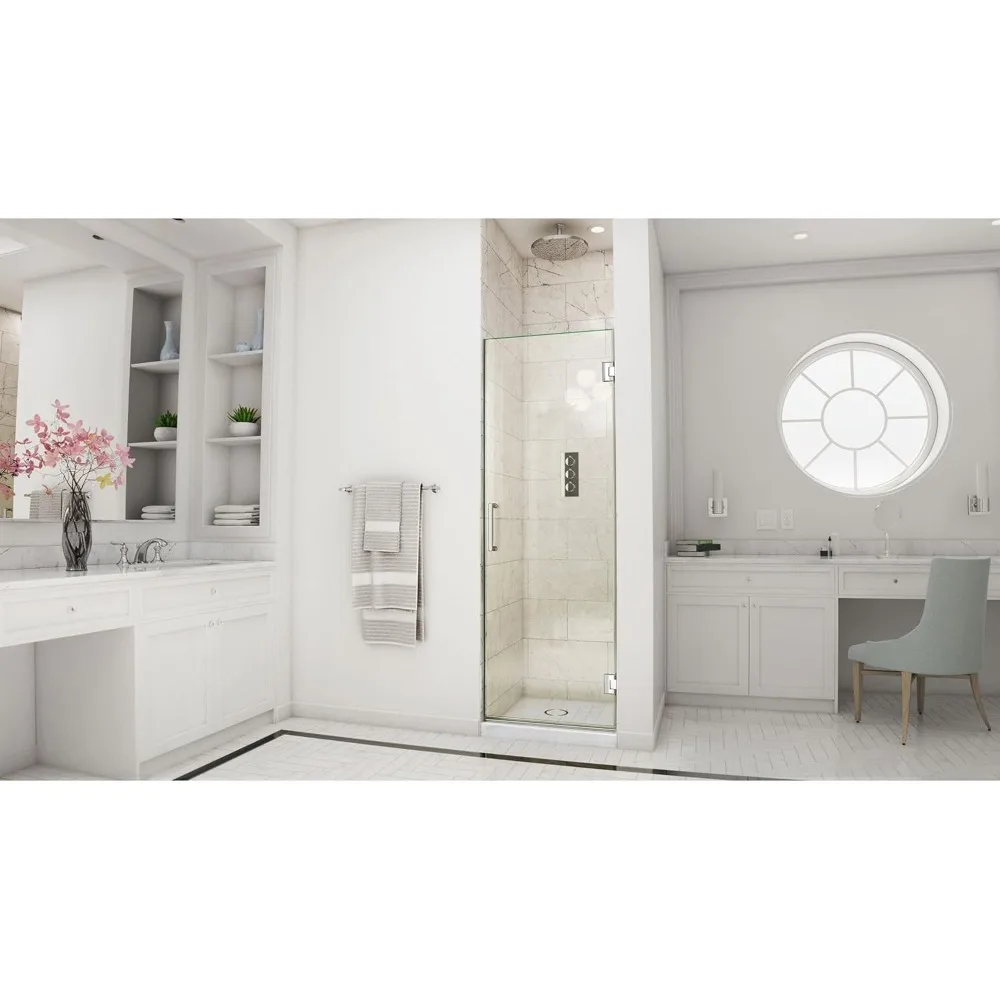 23 in. W x 72 in. H Frameless Hinged Shower Door in Chrome Shower Doors