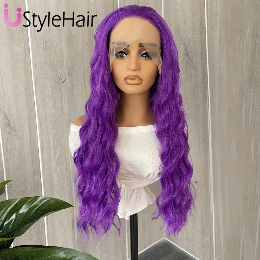 UStyleHair Purple Lace Front Wig Long Deep Wave Synthetic Purple Wig for Women Natural Hairline Daily Wear Cosplay Wigs Glueless