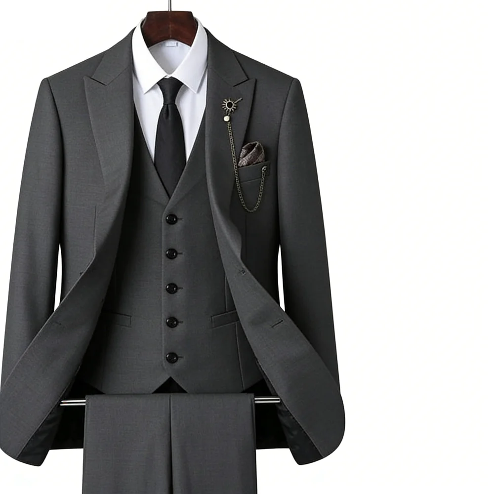 

Мужской классический элегантный костюм-тройка для свадьбы: приталенный пиджак, жилет и брюки для жениха