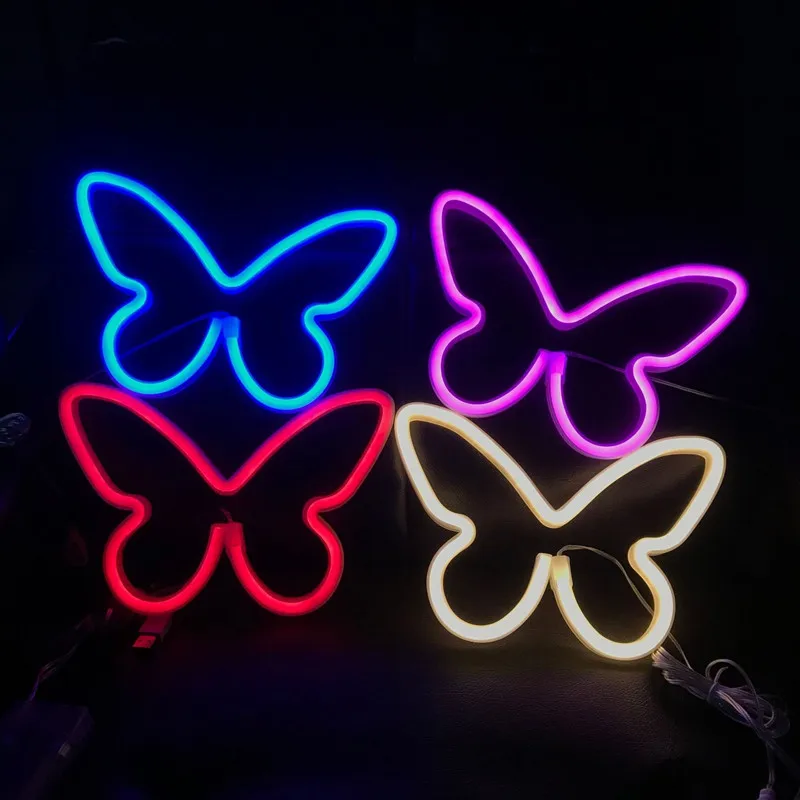 Colorful Butterfly Ornaments Night Light Neon Light Room Decoration Gift USB and battery-powered LED Home Wall Decoration n03