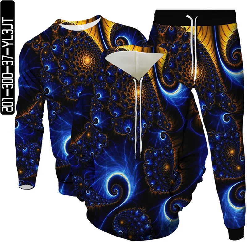 Colorful Whirlpool Chequered Vortex 0 1 Print Men Clothes Suit Hoodie Jogging Pant Sweatshirt 3Pcs Set Male Large Size Tracksuit