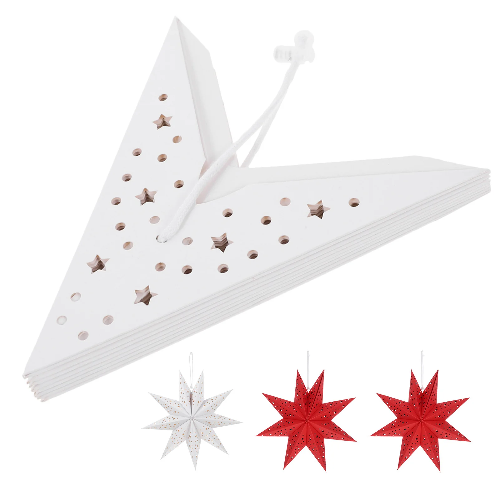 

4pcs 3D Christmas Star Lampshade 9 Pointed Red Paper Hanging Decor For Holiday Party Wedding Indoor Lighting 13.76X5.11 Inch