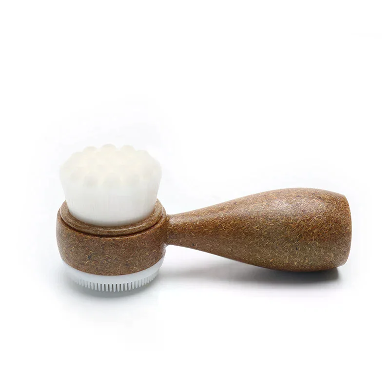 Escova Facial de Coco com Cabo Dupla Face para Limpeza Facial, Remoção de Cravos e Esfoliação