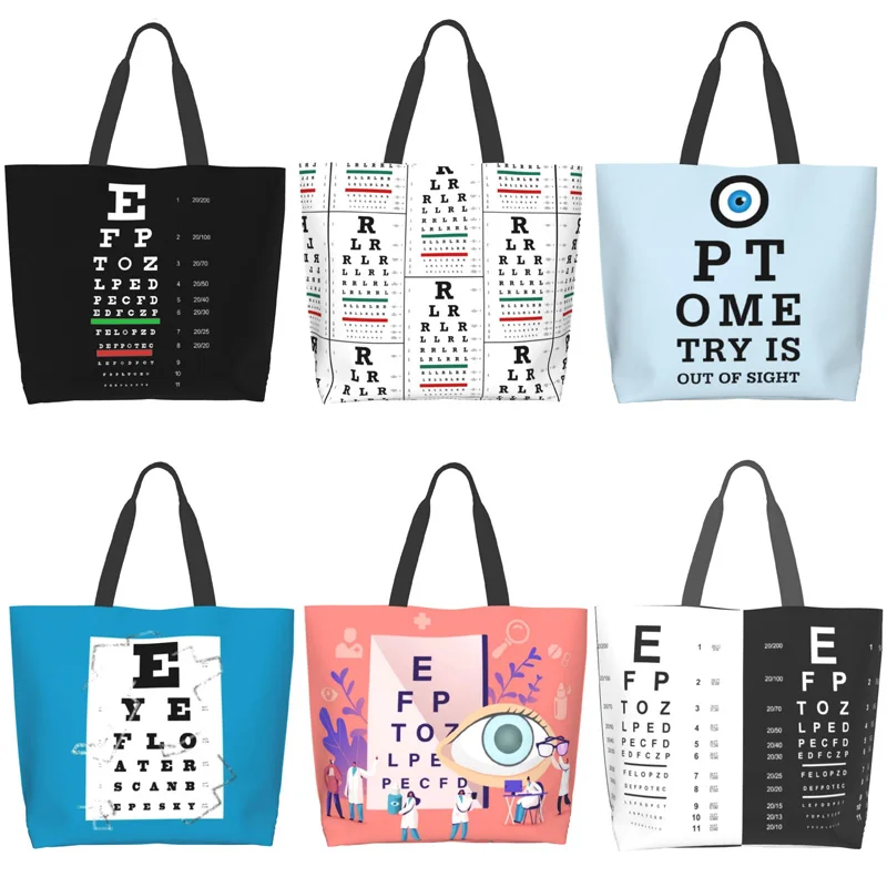 Black Snellen Chart Shoulder Bag Vision Test Optical Optics Eye Test Medicine Glasses Ladies Handbag Tote Bag Reusable Large Bag