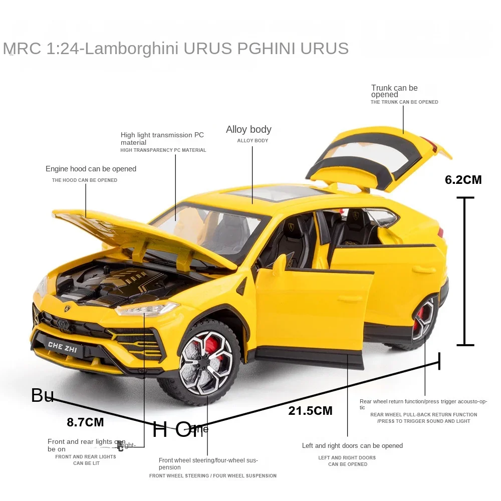 1:24 Lamborghini Urus Bizon Legering Model Comeback Geluid En Lichtsimulatie Speelgoed Auto Boy Display Cadeau