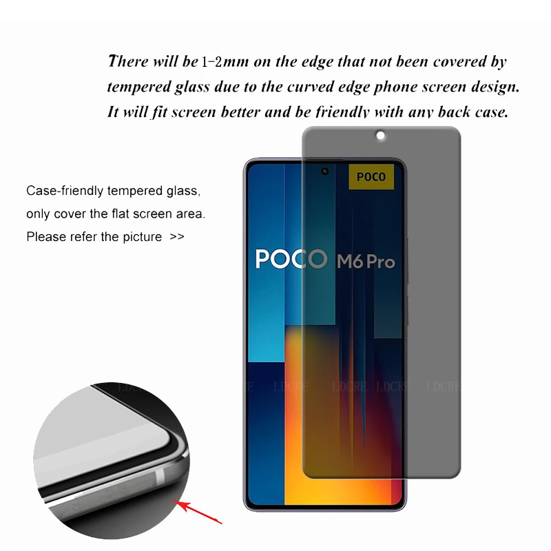 4Pcs For Xiaomi Poco M6 Pro Glass For Poco M6 Pro Screen Protector 9H HD Protective Anti-Spy Privacy Tempered Glass Poco M6 Pro