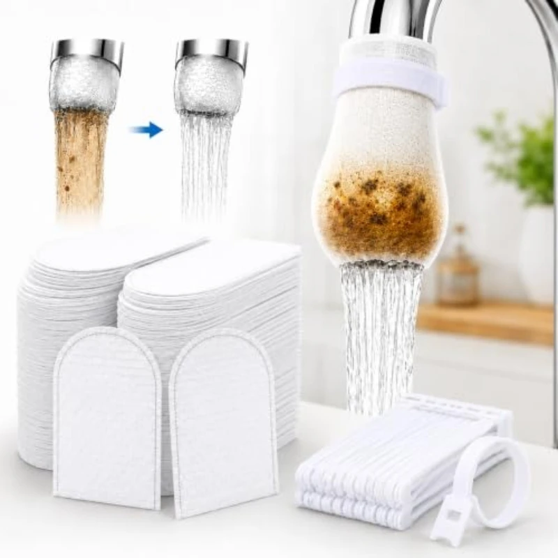 20Pcs Faucet Filter Cotton,Anti-splash Removes Sand Filters with T-strap ,Water Purification Socks for Tap Water Rust Removal
