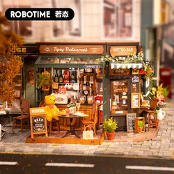 Robotime Rolife Tipsy Restaurant Miniature Dollhouse 3D Wooden Puzzle Bistro Bar Design Gifts for Family Home Decoration Toys