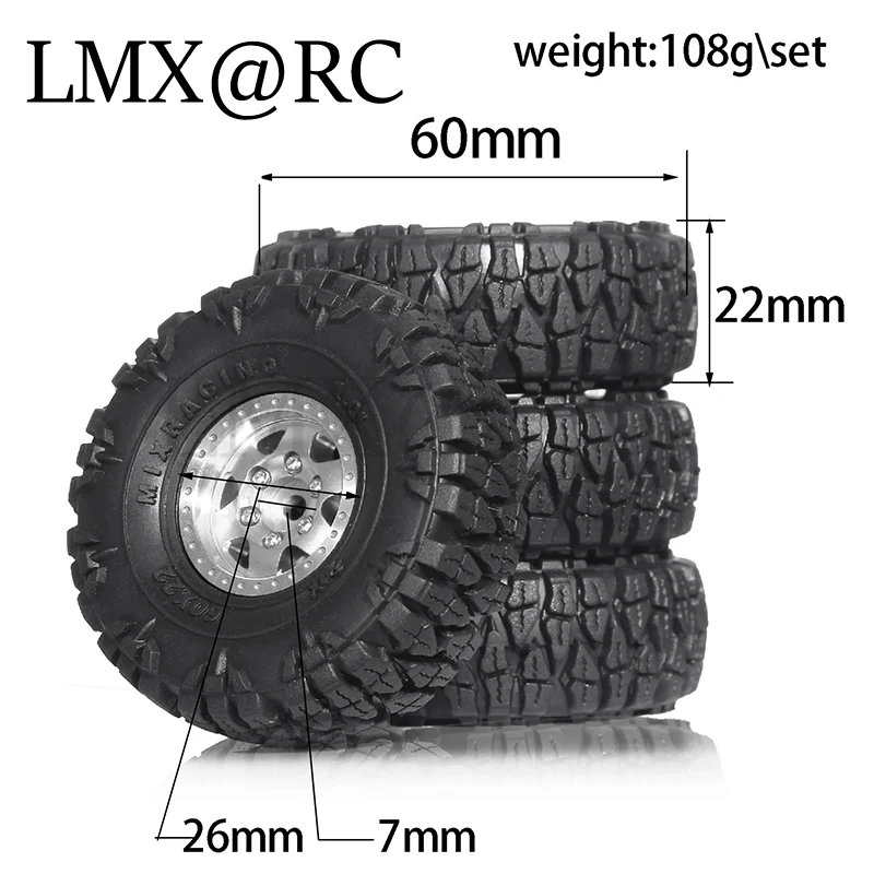 4pcs 60mm 1.0" Metal Beadlock Wheel Tire Set For 1/18 1/24 RC Crawler Car TRX4M SCX24 AX24 FCX24 Upgrade Parts Accessories