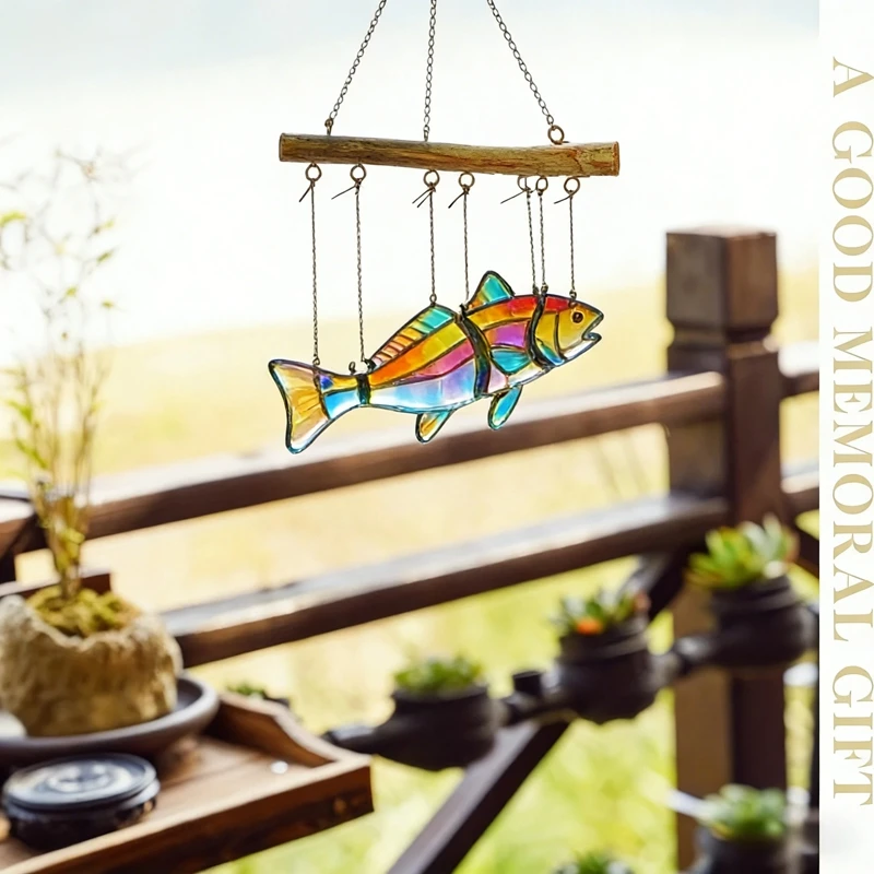 Creative Colorful Fish Shaped Wind Chime Ornament Home Hanging Decoration Courtyard Garden Handmade Pendant Decoration