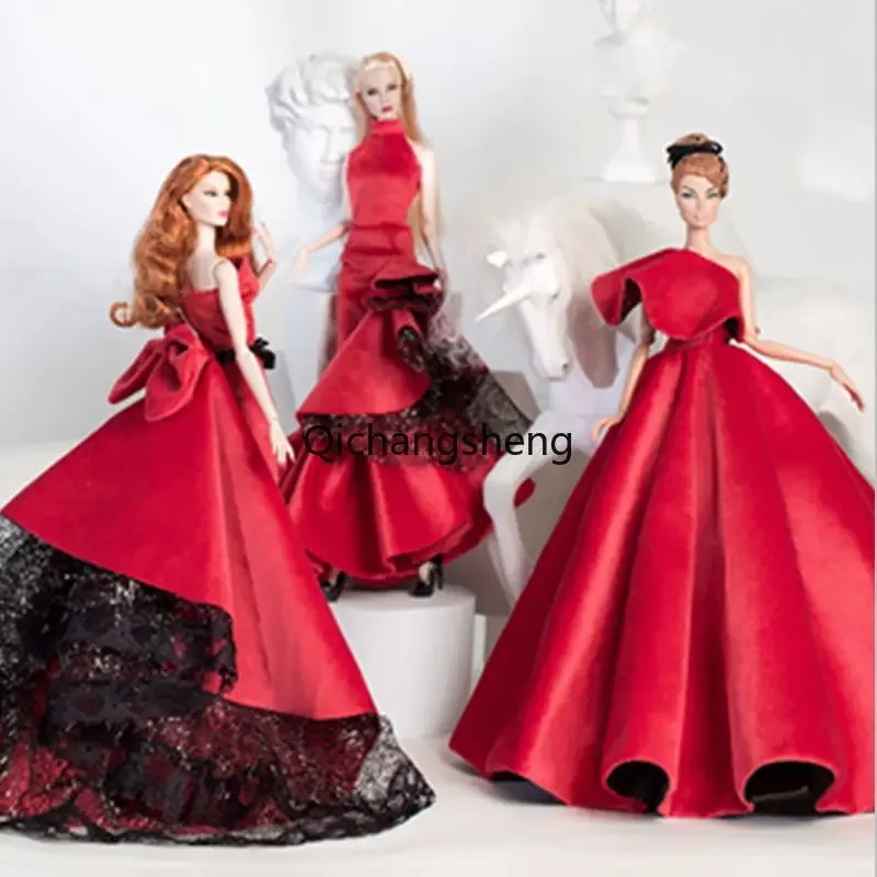 1:6 elegante Rote Braut Kleid für Barbie Puppe Kleidung Outfit Handgemachte Erweiterte Angepasst Hochzeit Kleid 11.5 "Puppen Zubehör Spielzeug