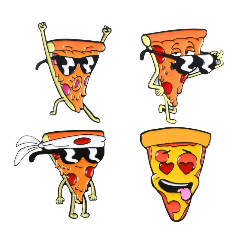 

Pizza Man Pins Brooches Funny Sunglasses Japanese Headband Smiling Pizza Man Lapel Pins Food Brooches Gift for pizza lovers