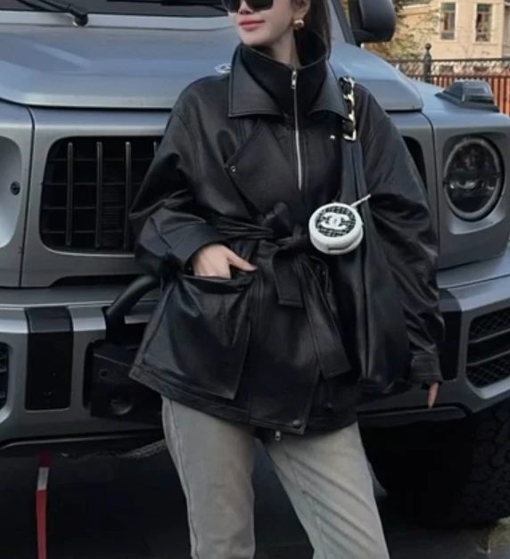 秋冬新作 Sle レディース ルーズ スリミング レザー ジャケット シープスキン コート ミディアム丈 クールダウン ジャケット ファッショナブル